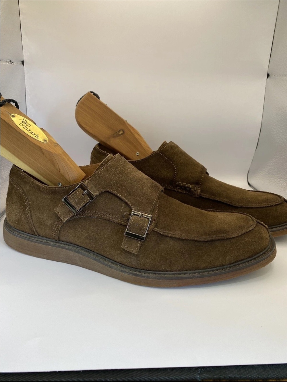 Men's Double Monk Suede Loafers in Brown